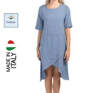 NWT KLASSIKS Made in Italy Asymmetrical Hem denim Midi Dress
